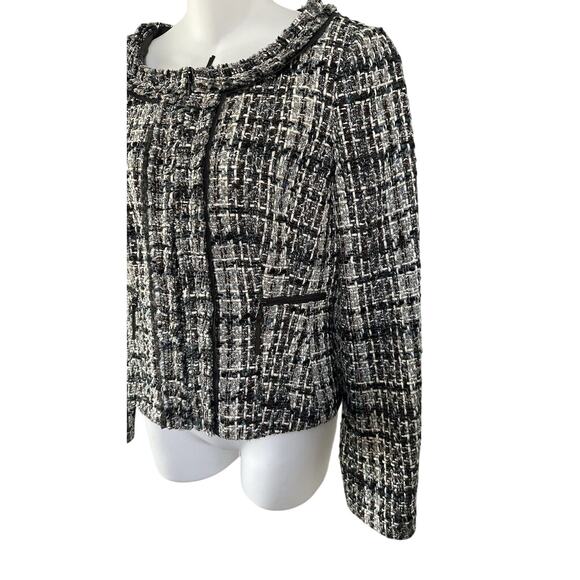 Ann Taylor Tweed Jacket Ladylike Brown Blue Retro Glam sz‎ 2 Collarless Cropped - Picture 6 of 7